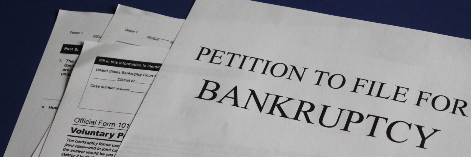close up view of bankruptcy paperwork